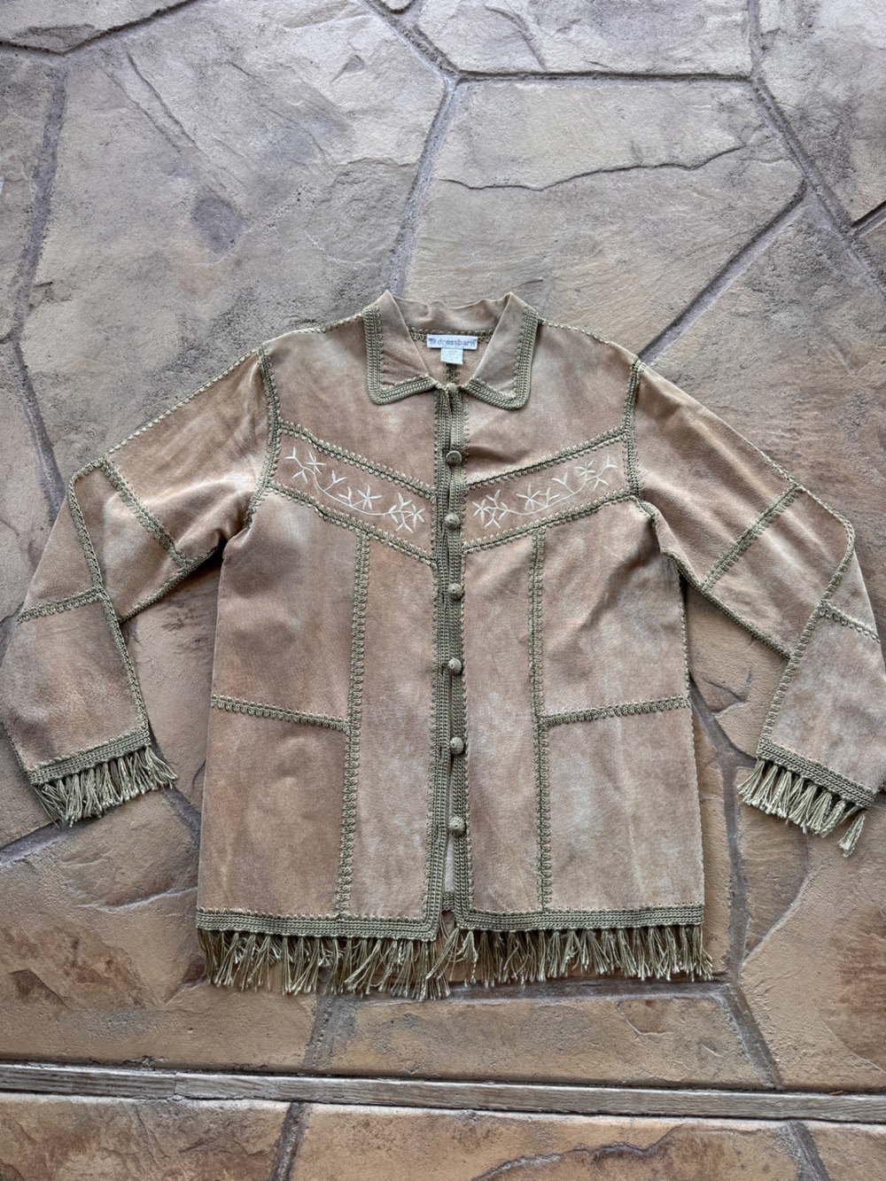 Vintage Dressbarn Suede Leather Jacket S Western Fringe Embroidered Boho - Picture 6 of 12